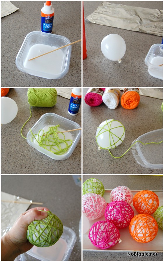 glue yarn balloon craft